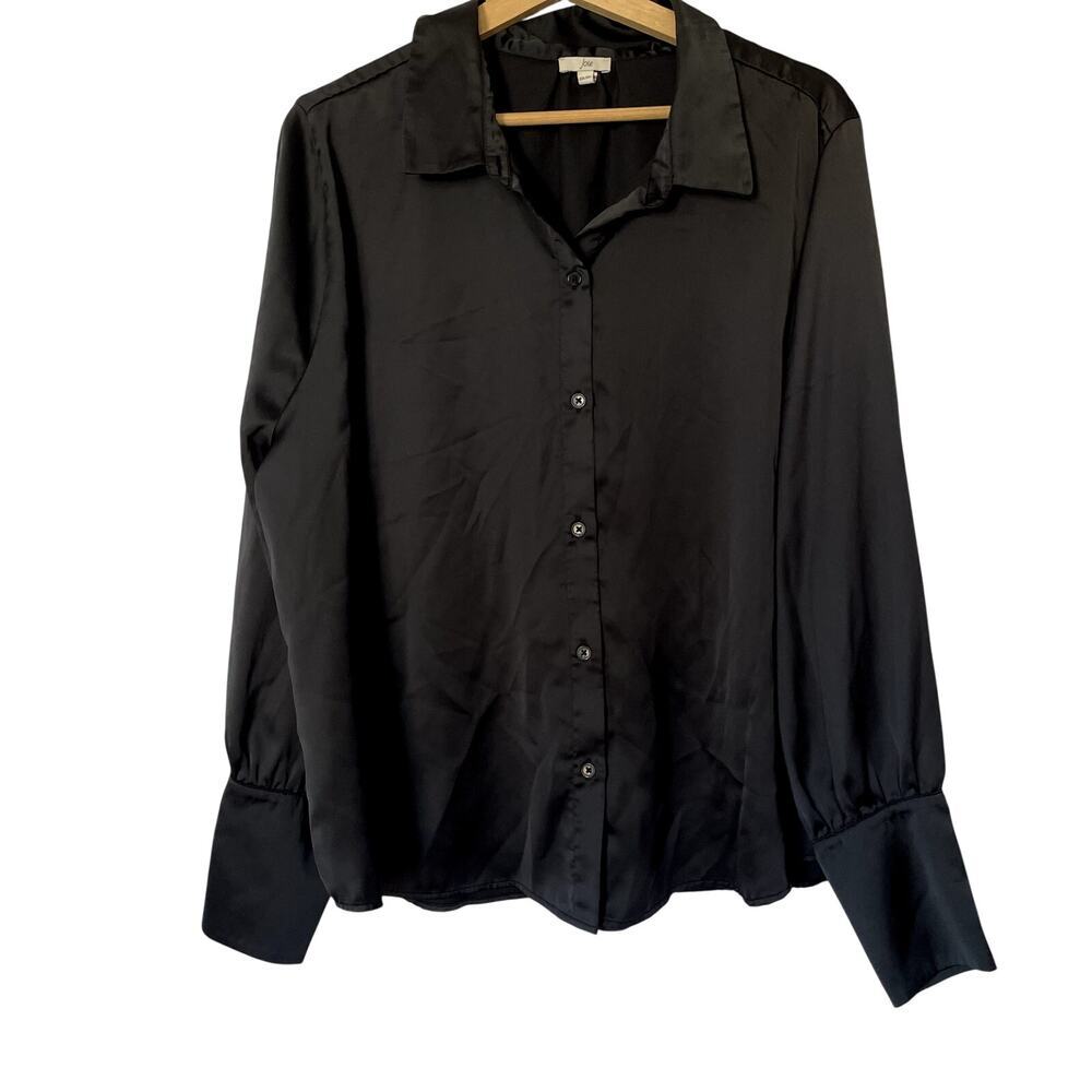 Joie black button down satin women's size XXL long sleeves collared top formal